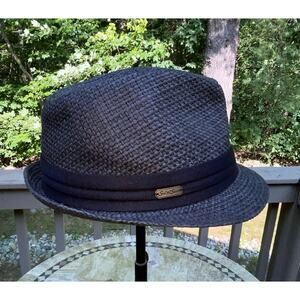 Sun N Sand Black Fedora Hat Teardrop Dented Crown Dapper Dark Academia Unisex OS